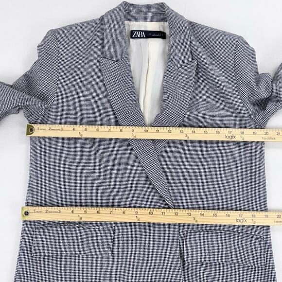 Zara Women's Academia Houndstooth Oversize Blazer Jacket Small Black White - Picture 10 of 15